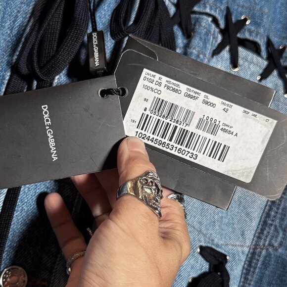 Dolce & Gabbana Blue Denim Patchwork Laced-up Shirt Jacket - Picture 11 of 13